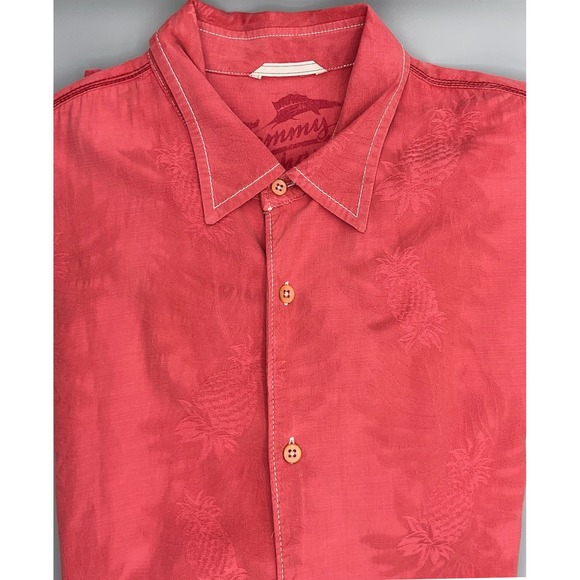 Tommy Bahama Other - Tommy Bahama Mens Jacquard 60% Silk Camp Shirt XL Red Pineapple Contrast Stitch